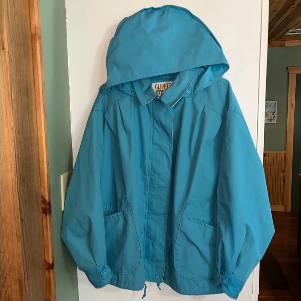 Vintage Clipper Mist Hood Jacket All Weather Londontown Corp 2X Zip Snap Teal
